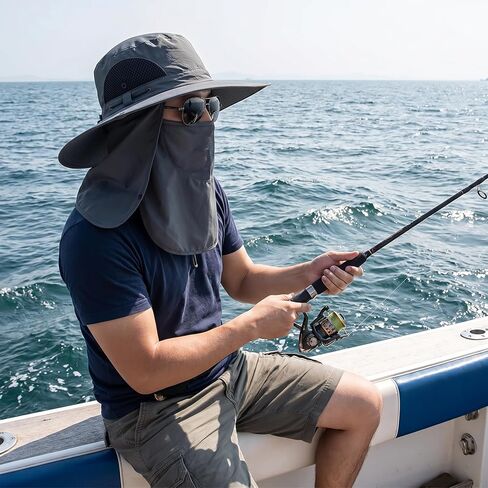 Fishing Hat for Men, UPF 50+ Removable Sun Protection Cap with Face Neck Flap, Hiking & Garden Summer Sun Hat for Women (US, Alpha, One Size, Grey) in Saudi Arabia