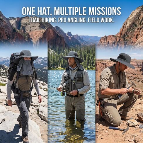 Fishing Hat for Men, UPF 50+ Removable Sun Protection Cap with Face Neck Flap, Hiking & Garden Summer Sun Hat for Women (US, Alpha, One Size, Grey) in Saudi Arabia