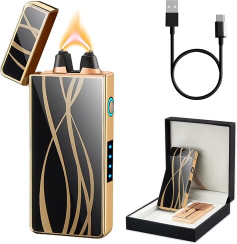 Electric Lighter Rechargeable Type-C Lighter Flame Arc Lighters Windproof Plasma Lighters with Smart Chip for Camping, Adventure (Color) in Kuwait
