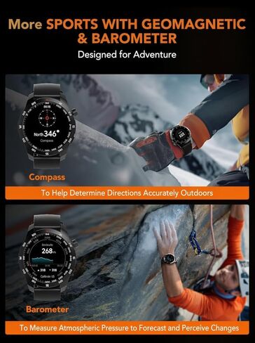 SKG Smart Watch for Men Women, 1.43" GPS Built-in Smartwatch with 100+ Sports Magnetometer Barometer, 9-Day Runtime 5ATM Waterproof Fitness Watch, for Health Tracker Android iPhone Compatible, GT5 in Kuwait
