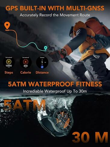 SKG Smart Watch for Men Women, 1.43" GPS Built-in Smartwatch with 100+ Sports Magnetometer Barometer, 9-Day Runtime 5ATM Waterproof Fitness Watch, for Health Tracker Android iPhone Compatible, GT5 in Kuwait