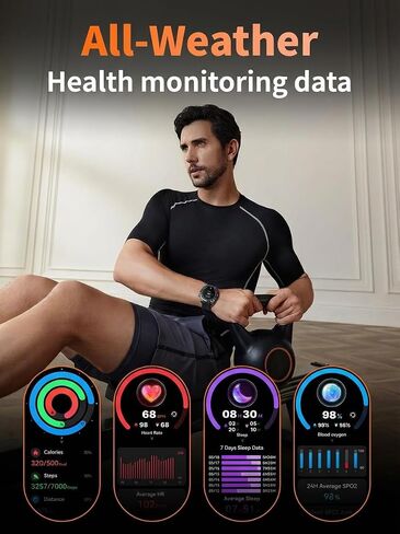 SKG Smart Watch for Men Women, 1.43" GPS Built-in Smartwatch with 100+ Sports Magnetometer Barometer, 9-Day Runtime 5ATM Waterproof Fitness Watch, for Health Tracker Android iPhone Compatible, GT5 in Kuwait