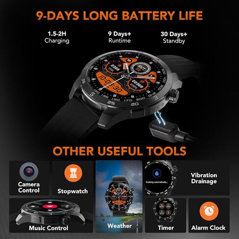 SKG Smart Watch for Men Women, 1.43" GPS Built-in Smartwatch with 100+ Sports Magnetometer Barometer, 9-Day Runtime 5ATM Waterproof Fitness Watch, for Health Tracker Android iPhone Compatible, GT5 in Kuwait