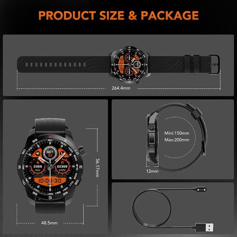 SKG Smart Watch for Men Women, 1.43" GPS Built-in Smartwatch with 100+ Sports Magnetometer Barometer, 9-Day Runtime 5ATM Waterproof Fitness Watch, for Health Tracker Android iPhone Compatible, GT5 in Kuwait