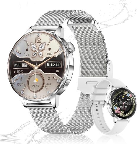 Smart Watches for Women, IP68 Waterproof Fitness Tracker, Answer/Make Calls, 100+ Sport Modes, Heart Rate/Sleep/Steps Monitor for Android Phones and iPhone (Silver) in Kuwait