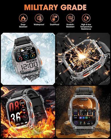 Military Smart Watches for Men, 2.01" HD Smartwatch with 1000 mAh Battery/2 Straps/Answer/Make Call/Led Flashlight/Heart Rate/Sleep Monitor, 100+ Sport Modes Fitness Tracker for Android/iPhone in Kuwait