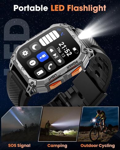 Military Smart Watches for Men, 2.01" HD Smartwatch with 1000 mAh Battery/2 Straps/Answer/Make Call/Led Flashlight/Heart Rate/Sleep Monitor, 100+ Sport Modes Fitness Tracker for Android/iPhone in Kuwait