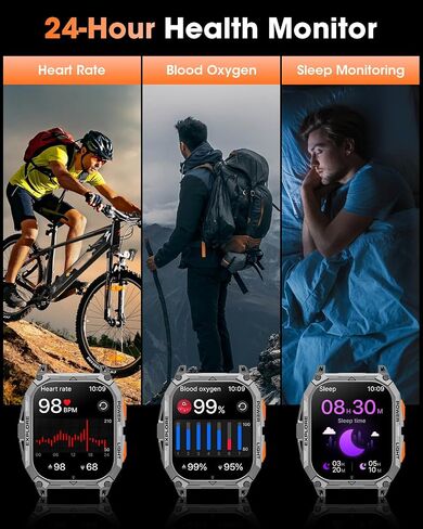 Military Smart Watches for Men, 2.01" HD Smartwatch with 1000 mAh Battery/2 Straps/Answer/Make Call/Led Flashlight/Heart Rate/Sleep Monitor, 100+ Sport Modes Fitness Tracker for Android/iPhone in Kuwait
