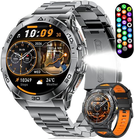 LIGE Smart Watch for Men,1.6" AMOLED Screen /600mAh Battery/5ATM Waterproof Smartwatches (Answer/Dial Calls) Fitness Tracker with Heart Rate/Sleep Tracking/Blood Oxygen for Android/iOS Black in Kuwait