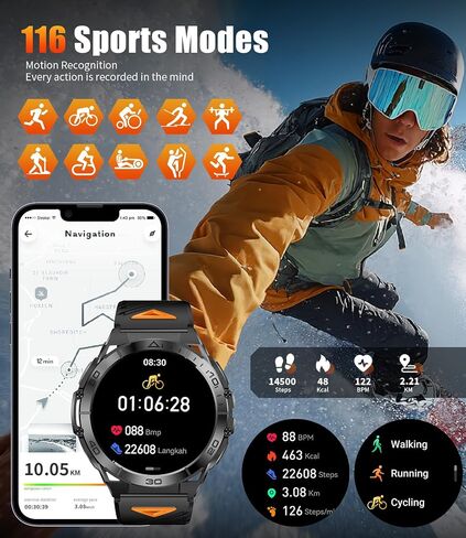 LIGE Smart Watch for Men,1.6" AMOLED Screen /600mAh Battery/5ATM Waterproof Smartwatches (Answer/Dial Calls) Fitness Tracker with Heart Rate/Sleep Tracking/Blood Oxygen for Android/iOS Black in Kuwait