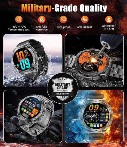 LIGE Smart Watch for Men,1.6" AMOLED Screen /600mAh Battery/5ATM Waterproof Smartwatches (Answer/Dial Calls) Fitness Tracker with Heart Rate/Sleep Tracking/Blood Oxygen for Android/iOS Black in Kuwait