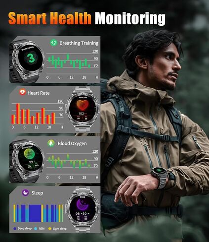 LIGE Smart Watch for Men,1.6" AMOLED Screen /600mAh Battery/5ATM Waterproof Smartwatches (Answer/Dial Calls) Fitness Tracker with Heart Rate/Sleep Tracking/Blood Oxygen for Android/iOS Black in Kuwait