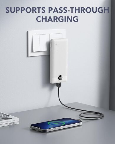 VRURC 3-in-1 Portable Charger, Built-in Cord & Foldable Wall AC Plug-White in Kuwait