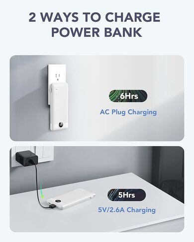 VRURC 3-in-1 Portable Charger, Built-in Cord & Foldable Wall AC Plug-White in Kuwait
