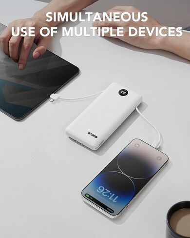 VRURC 3-in-1 Portable Charger, Built-in Cord & Foldable Wall AC Plug-White in Kuwait