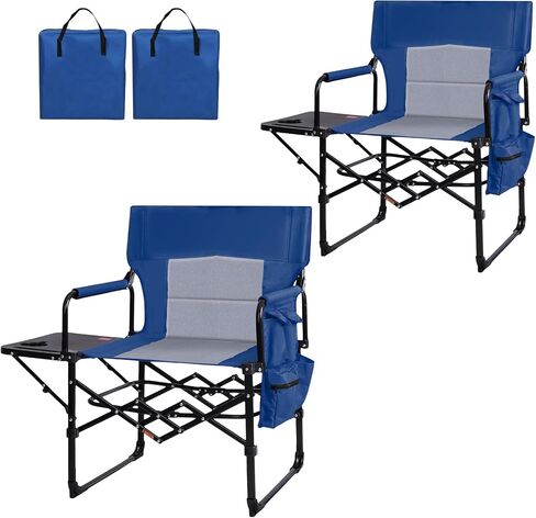 2 Pack Directors Chair with Side Table, Heavy Duty Folding Camping Chair for Adults, Portable Sports Chair with Cup Holder & Side Pocket, Compact Outdoor Chair Supports 400lbs,Red in Kuwait