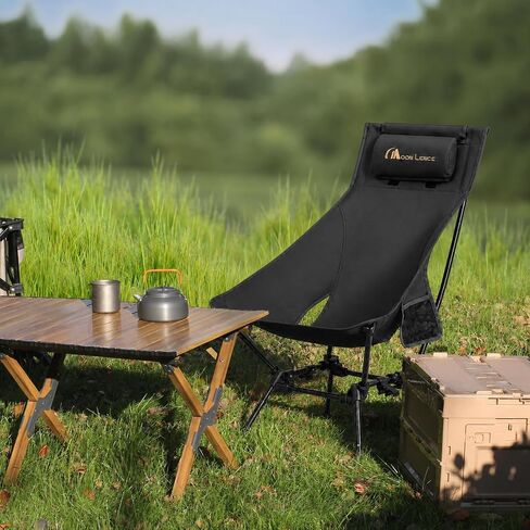 MOON LENCE Portable Camping Chairs for Adults, Adjustable Oversize Beach Chair Lawn Chair with High Back - Large Capacity, Heavy Duty (Black) in Kuwait