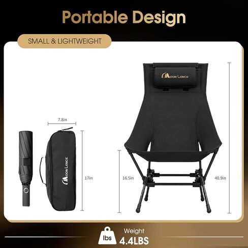 MOON LENCE Portable Camping Chairs for Adults, Adjustable Oversize Beach Chair Lawn Chair with High Back - Large Capacity, Heavy Duty (Black) in Kuwait