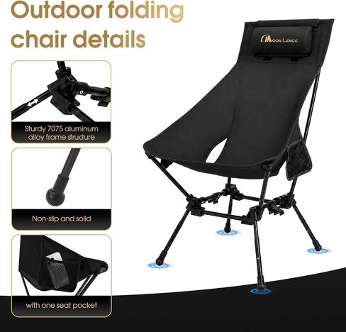 MOON LENCE Portable Camping Chairs for Adults, Adjustable Oversize Beach Chair Lawn Chair with High Back - Large Capacity, Heavy Duty (Black) in Kuwait