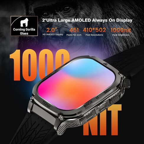 AMAZTIM Smart Watch - Rugged Outdoor Fitness Watch, 170+ Sports Modes, 5 ATM & IP69K, 15 Days Battery, Answer/Make Call, 2" AMOLED Display, Health Monitor, Compatible for iOS & Android in Saudi Arabia