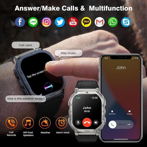 AMAZTIM Smart Watch - Rugged Outdoor Fitness Watch, 170+ Sports Modes, 5 ATM & IP69K, 15 Days Battery, Answer/Make Call, 2" AMOLED Display, Health Monitor, Compatible for iOS & Android in Saudi Arabia