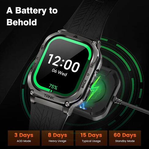 AMAZTIM Smart Watch - Rugged Outdoor Fitness Watch, 170+ Sports Modes, 5 ATM & IP69K, 15 Days Battery, Answer/Make Call, 2" AMOLED Display, Health Monitor, Compatible for iOS & Android in Saudi Arabia
