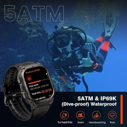 AMAZTIM Smart Watch - Rugged Outdoor Fitness Watch, 170+ Sports Modes, 5 ATM & IP69K, 15 Days Battery, Answer/Make Call, 2" AMOLED Display, Health Monitor, Compatible for iOS & Android in Saudi Arabia