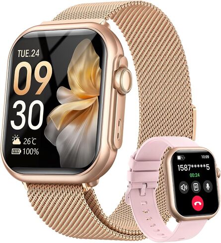 Smart Watches for Women Android & iPhone, 1.85" Smartwatches Fitness Tracker Watch with Bluetooth Calls, IP68 Waterproof, Heart Rate/Sleep/SpO2 Monitor, 120 Sport Modes, 30 Day Battery Life 2 Bands in Kuwait
