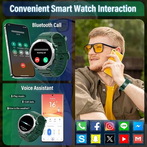 Smart Watch for Men (Answer/Make Calls), Rugged Men's Military Smartwatch, 1.39" HD Fitness Tracker with Heart Rate/Sleep/Step Monitor, 110+ Sport Modes, IP68 Waterproof Activity Tracker Android iOS in Kuwait
