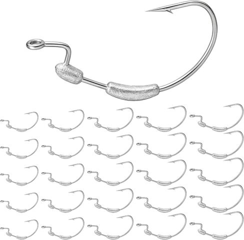 30-Piece Weighted Swimbait Crank Hooks- Weedless EWG Hooks with Molded Bait Keeper & Blood Groove Tip (5 Sizes: 1.75g-3/0 to 7g-5/0) in Saudi Arabia