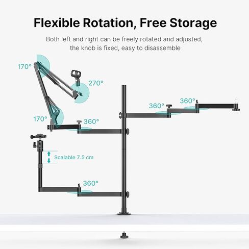 Live Broadcast Boom Arm, ULANZI Flexible Desk Mount Camera Arm Clamp Webcam Stand, Microphone Boom Arm for Blue Yeti Snowball Yeti Nano, Webcam, Camera, LED Light, Voice Recording, Podcasting in Saudi Arabia