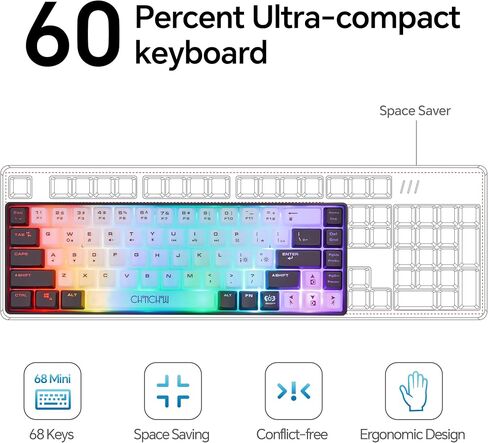 CHONCHOW Mini RGB 60% Gaming Keyboard, 68 Keys Small Compact in Kuwait
