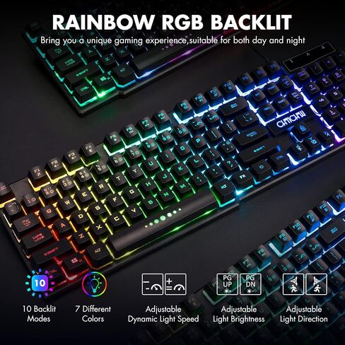 Wired Gaming Keyboard for Mac PC PS5 PS4 Xbox One Gamers RGB Backlit in Kuwait
