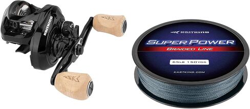 KastKing Megatron 200 Baitcasting Reel, 6.4:1 Gear Ratio, Left Handed & KastKing Superpower Braided Fishing Line, Gray, 15 LB, 150 Yds in Kuwait