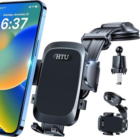 HTU [True Military-Grade Car Phone Holder [2026 Upgraded Strongest Suction & Vent Clip] Cell Phone Car Mount for Dashboard Windshield Vent Truck Cradle Dash Stand,(Black) in Kuwait
