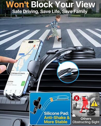 HTU [True Military-Grade Car Phone Holder [2026 Upgraded Strongest Suction & Vent Clip] Cell Phone Car Mount for Dashboard Windshield Vent Truck Cradle Dash Stand,(Black) in Kuwait