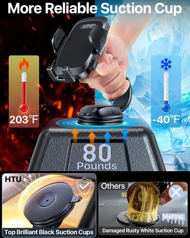 HTU [True Military-Grade Car Phone Holder [2026 Upgraded Strongest Suction & Vent Clip] Cell Phone Car Mount for Dashboard Windshield Vent Truck Cradle Dash Stand,(Black) in Kuwait
