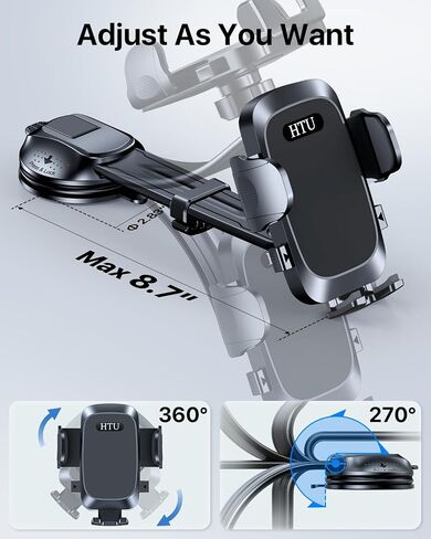 HTU [True Military-Grade Car Phone Holder [2026 Upgraded Strongest Suction & Vent Clip] Cell Phone Car Mount for Dashboard Windshield Vent Truck Cradle Dash Stand,(Black) in Kuwait