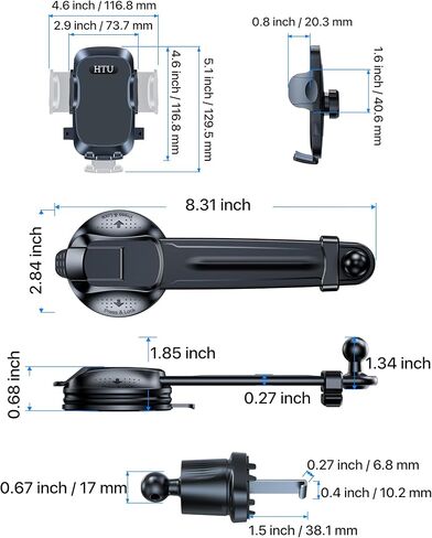 HTU [True Military-Grade Car Phone Holder [2026 Upgraded Strongest Suction & Vent Clip] Cell Phone Car Mount for Dashboard Windshield Vent Truck Cradle Dash Stand,(Black) in Kuwait