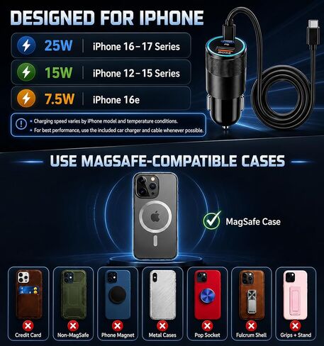 Qi2.2 25W for MagSafe Car Mount Charger, Magnetic Phone Holder for iPhone in Kuwait