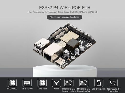 ESP32-P4-WIFI6-POE-ETH Dev Board Based on ESP32-P4 and ESP32-C6, Supports 2.4GHz Wi-Fi 6 and BLE 5, Integrated PoE Module for Power Supply, with MIPI-CSI/DSI, Ethernet Port, USB OTG 2.0 etc. in Saudi Arabia