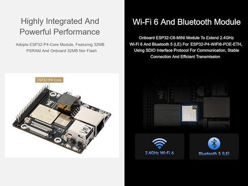 ESP32-P4-WIFI6-POE-ETH Dev Board Based on ESP32-P4 and ESP32-C6, Supports 2.4GHz Wi-Fi 6 and BLE 5, Integrated PoE Module for Power Supply, with MIPI-CSI/DSI, Ethernet Port, USB OTG 2.0 etc. in Saudi Arabia