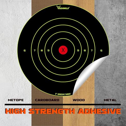 Highwild 8X8 Inch Splatter Adhesive Bullseye Fluorescent Yellow Shooting Target Stickers - Suitable for Handguns, Rifles, BB Guns, Airsoft, Pellet Guns in Kuwait