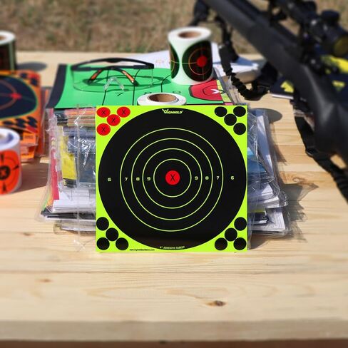Highwild 8X8 Inch Splatter Adhesive Bullseye Fluorescent Yellow Shooting Target Stickers - Suitable for Handguns, Rifles, BB Guns, Airsoft, Pellet Guns in Kuwait