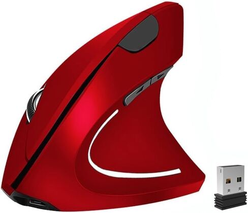 Ergonomic Mouse, Vertical Wireless Mouse 2.4G Rechargeable Optical Vertical Mouse High Precision Optical Mouse Adjustable800/1200/1600 DPI 6 Buttons, for Laptop etc, Red,Specially for Right-handers in Kuwait