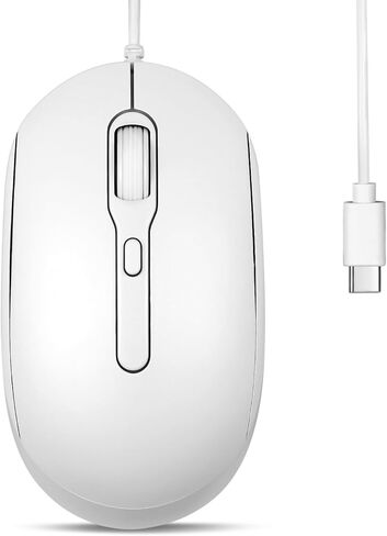 Perixx PERIMICE-222CW USB Type C Wired Optical Mouse, Adjustable DPI 1200/1600/2000, Silent Click, 5.9 Ft Cable, Compatible with Tablets Laptops PCs, White in Kuwait