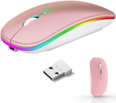 LED Wireless Mouse, Rechargeable Bluetooth Mouse, Slim Portable Computer Mice with USB Receiver, BT5.4 and 2.4G Dual Mode Connection, Quiet Silent for Laptop/Notebook/pc/iPad/Chromebook in Kuwait