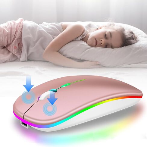 LED Wireless Mouse, Rechargeable Bluetooth Mouse, Slim Portable Computer Mice with USB Receiver, BT5.4 and 2.4G Dual Mode Connection, Quiet Silent for Laptop/Notebook/pc/iPad/Chromebook in Kuwait