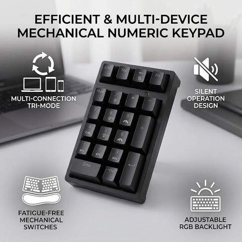Asixxsix Mechanical Numeric Keypad, 21 Keys Wireless Bluetooth Number Pad with Receiver RGB Backlight Color, for Laptop Desktop Computer PC in Kuwait