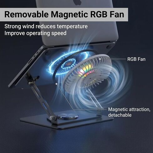 Laptop Stand with Cooling Fan& RGB Lighting,360° Rotating Iron Laptop Riser in Kuwait